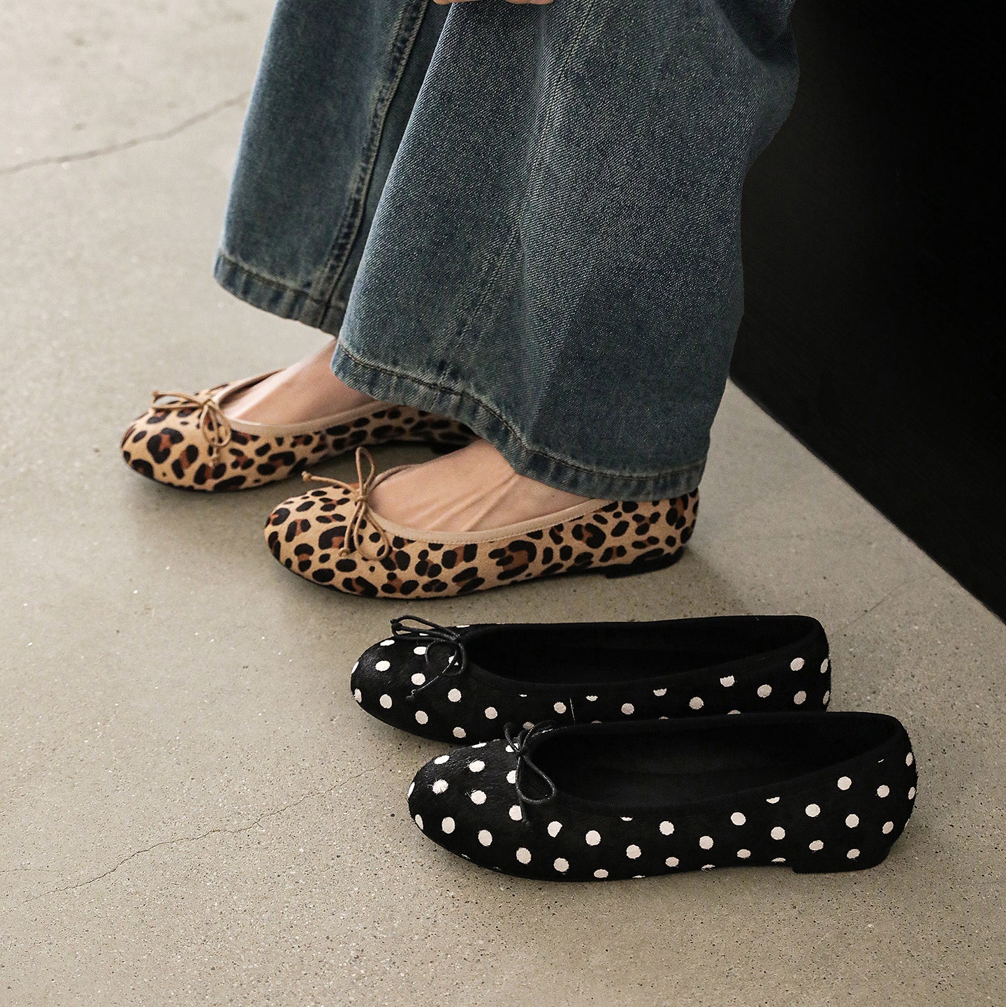 Women's Horsehair Leopard Polka Dot Ballet Flats Vintage Round Toe Bowknot Slip-on Flat Shoes