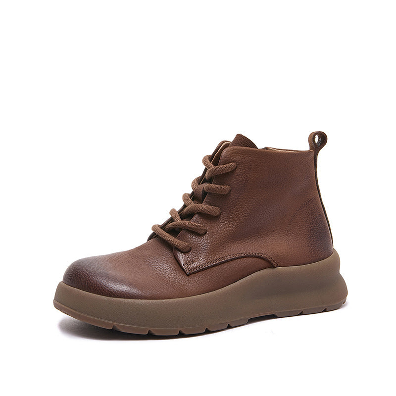 Women’s British Style Leather Platform Ankle Boots – Zip High-Top Design