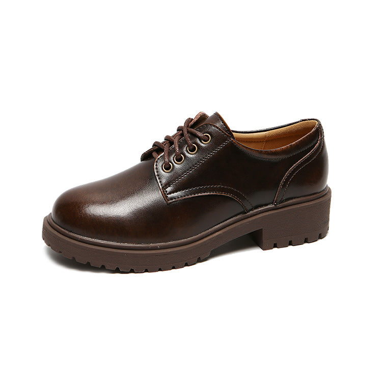 Women's Leather Classic Vintage Lace Up Oxford Low Block Heel Shoes