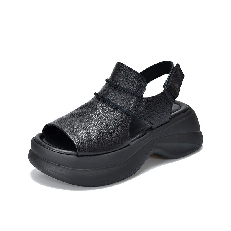 Comfortable Leather Chunky Sandals for Women - Lightweight Platform Summer Shoes