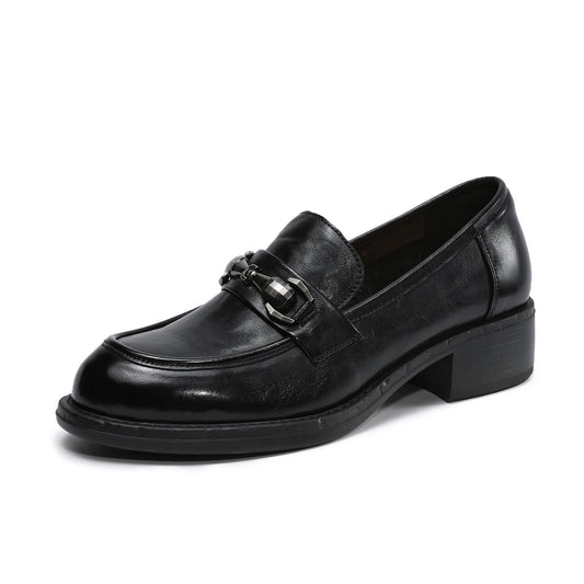 Women's Genuine Leather Casual Shoes Spring Fall Dress Buckle Slip-on Loafers