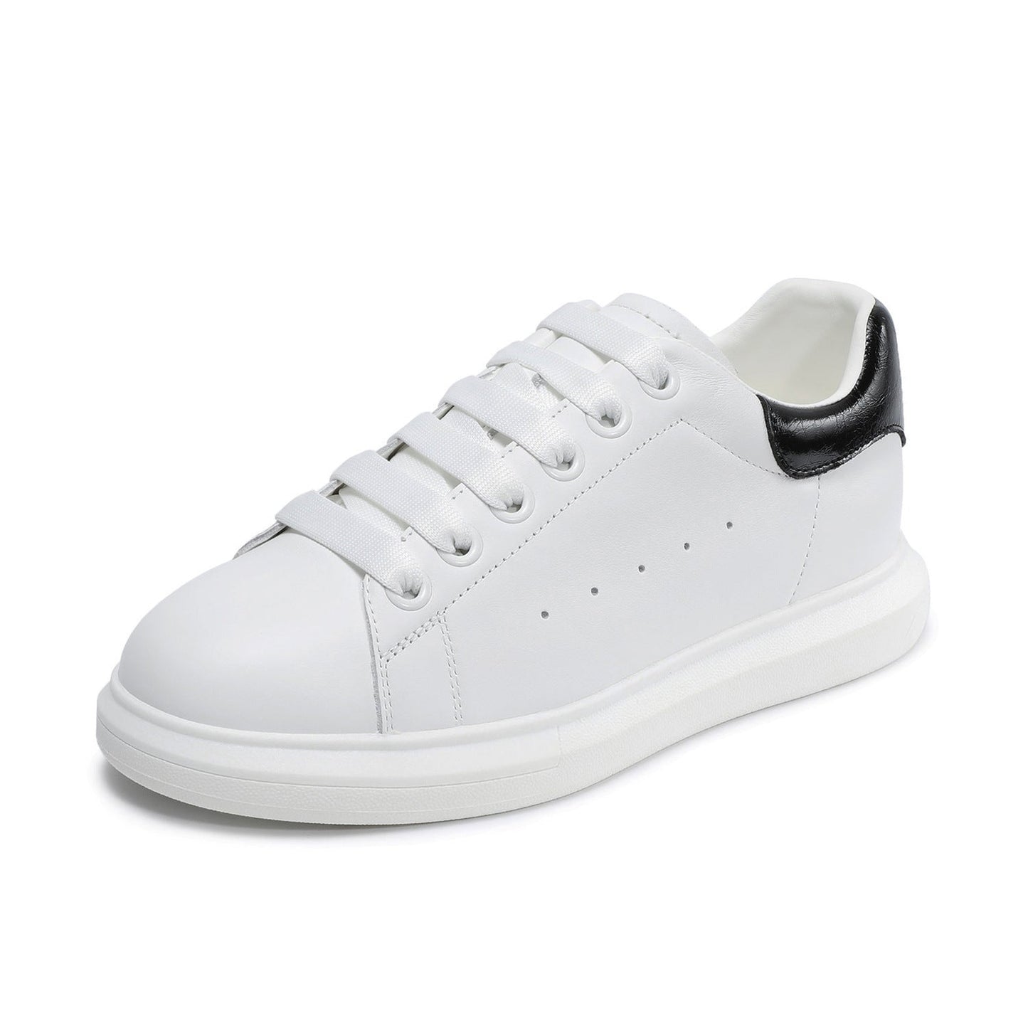 Women's Leather Casual Sneakers Spring Fall Round Toe Lace-up Platform Shoes