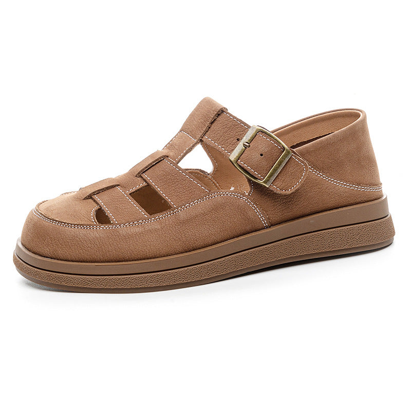 Leather Fisherman Sandals - Women's Retro Round Toe Platform Summer Flats