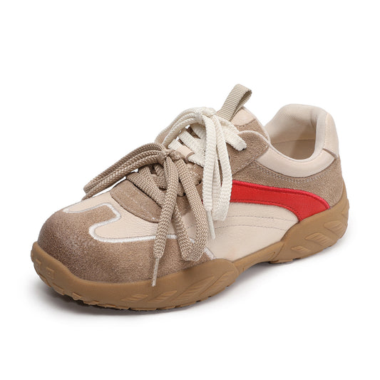 Women’s Leather Patchwork Trainers – Lightweight Spring Lace-Up Casual Shoes