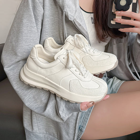 Breathable Leather Trainers – Women’s Retro Lace-Up Sneakers