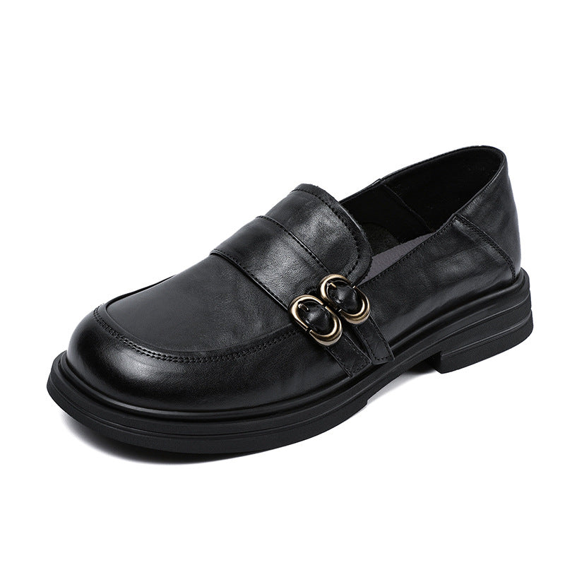 Women’s Leather Slip-On Loafers – Vintage British Low Heel