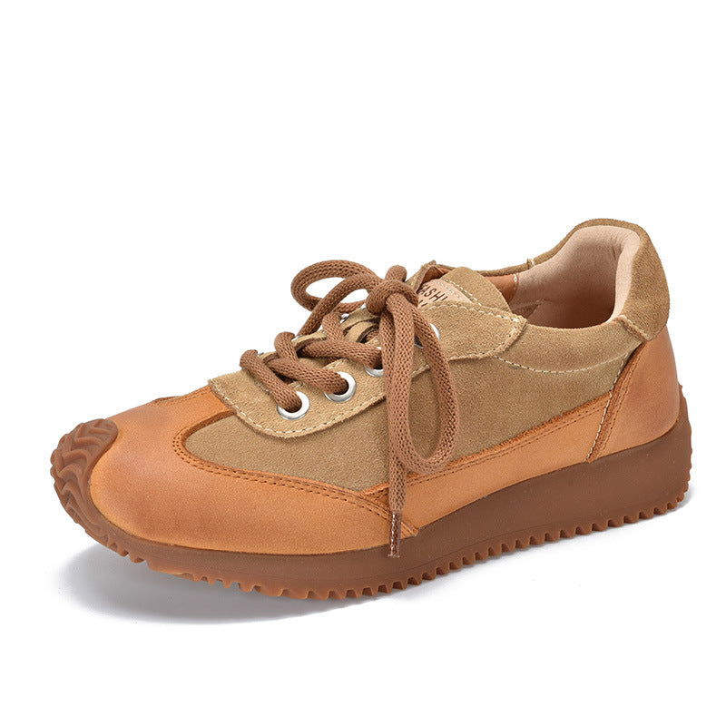 Women's Leather Patchwork Sneakers – Retro Casual Shoes