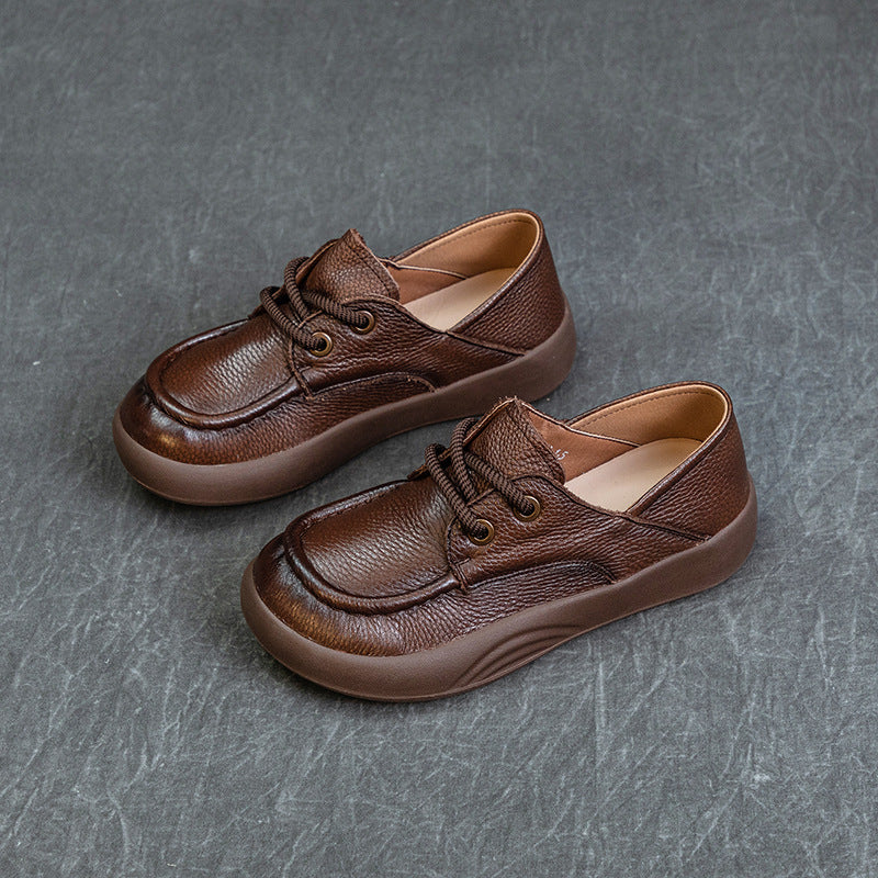 Women’s Handmade Leather Lace-Up Flats – Retro Soft Sole Casual Shoes