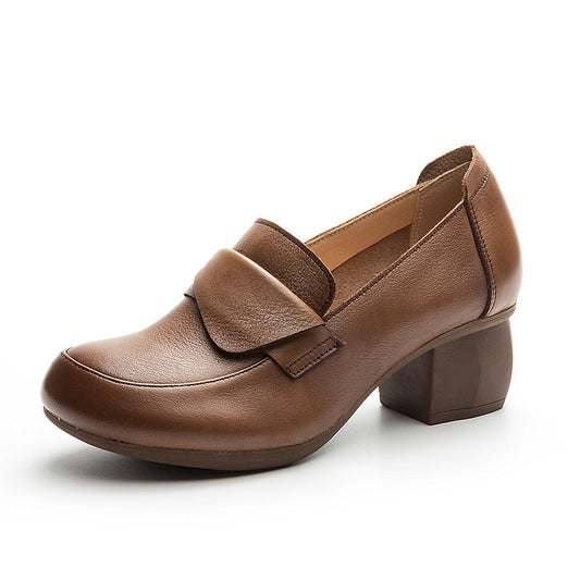 Women's Block Heel Soft Sole Retro Style Slip-on Loafer Pump