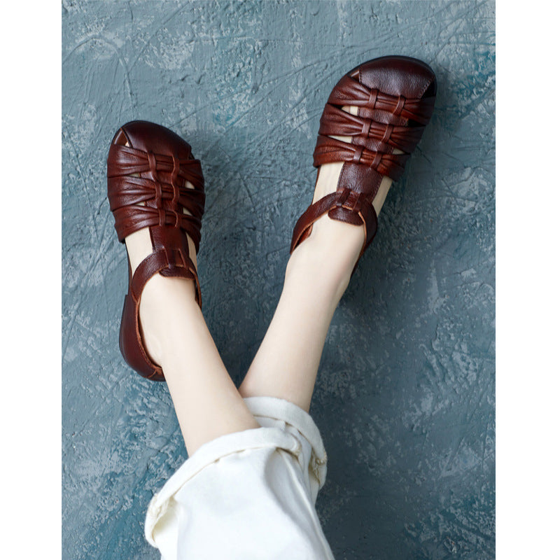 Women's Casual Closed Toe Velcro Flat Leather Sandals