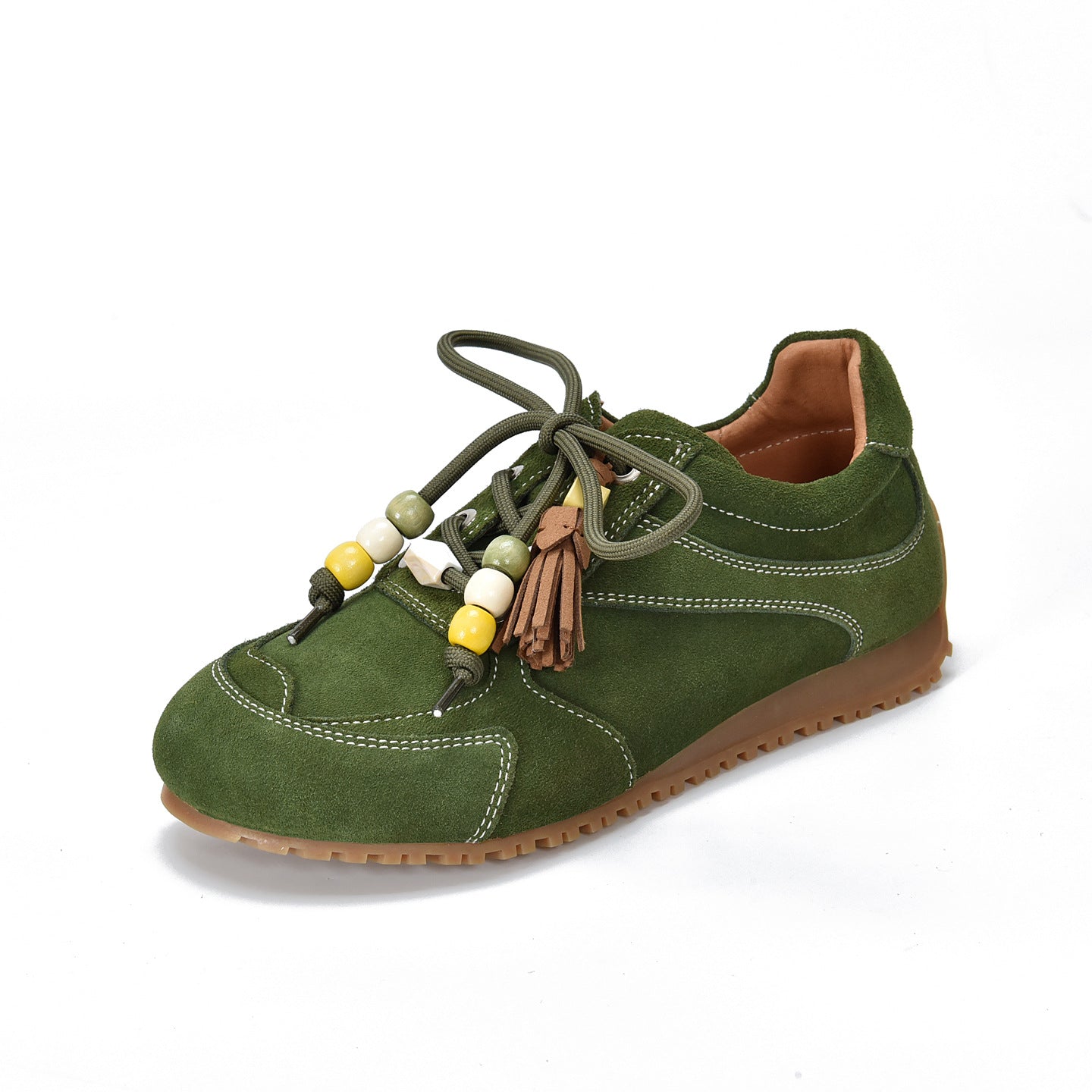 Women’s Spring Retro Beaded Leather Sneakers – Casual Lightweight Shoes