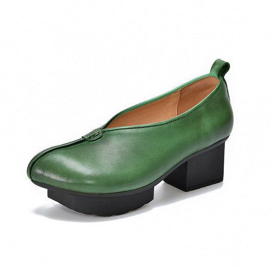 Women's Block Heel Leather High Heels – Slip-On Japanese Design