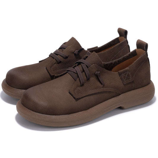 Women's Leather Handmade Retro Casual Lace-Up Flat Shoes