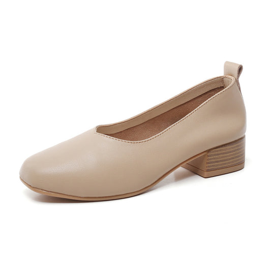 Women's Leather Comfort Low Heel Slip-on Glove Heels