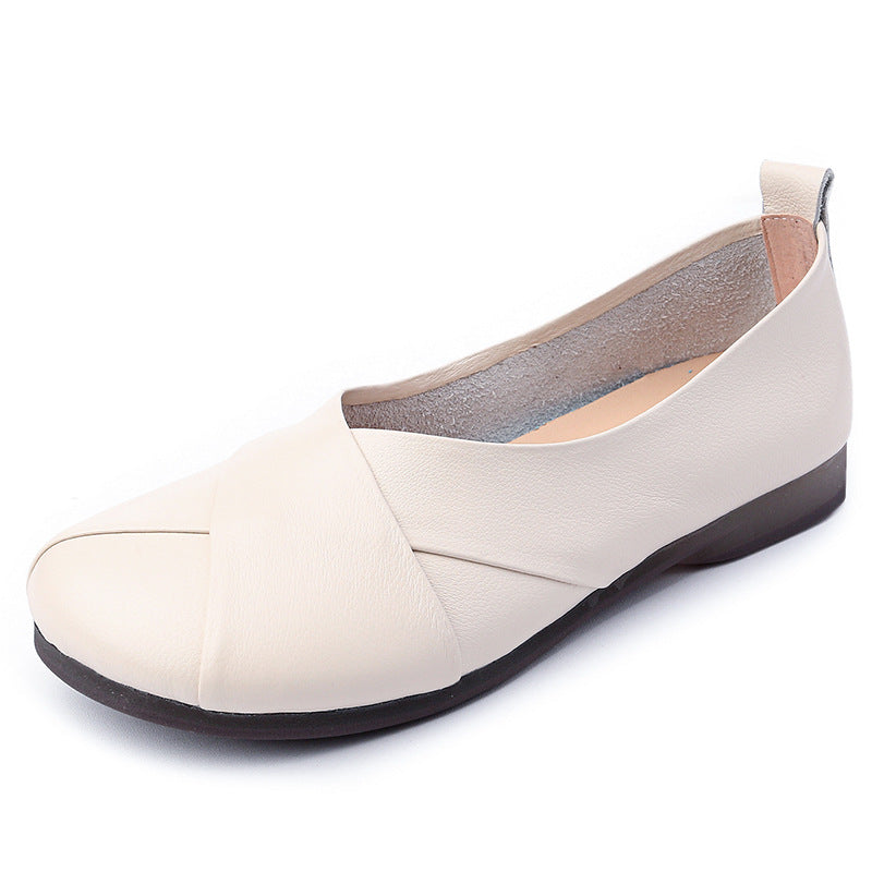 Women's Minimalist Leather Slip-On Shoes - Breathable Microfiber Lined Walking Flats