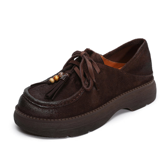 Women’s Suede Tassel Lace-Up Platform Shoes – Casual Everyday Style