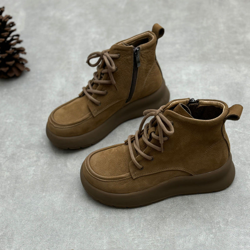 Soft Leather Lace Up Ankle Boots – Women’s Vintage Platform Shoes