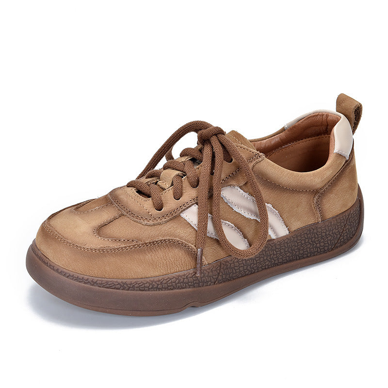 Women’s Genuine Leather Lace-Up Flat Shoes – Comfortable Casual Everyday Sneakers