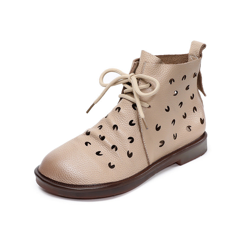 Women's Soft Leather Hollow Out Summer Boots – Breathable & Comfortable