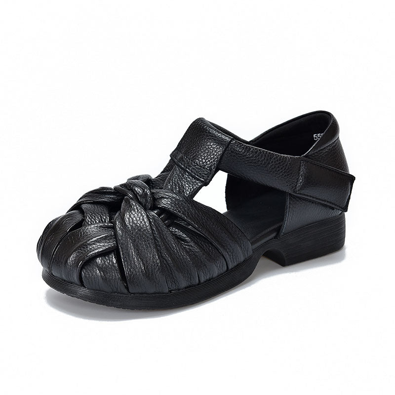 Women's Leather Woven Sandals - Handcrafted Cut-out Fisherman Shoes