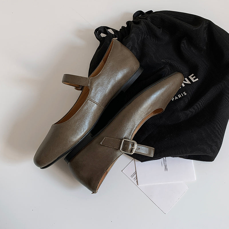 Women's Handmade Vintage Leather Comfort Flat Mary Jane Shoes