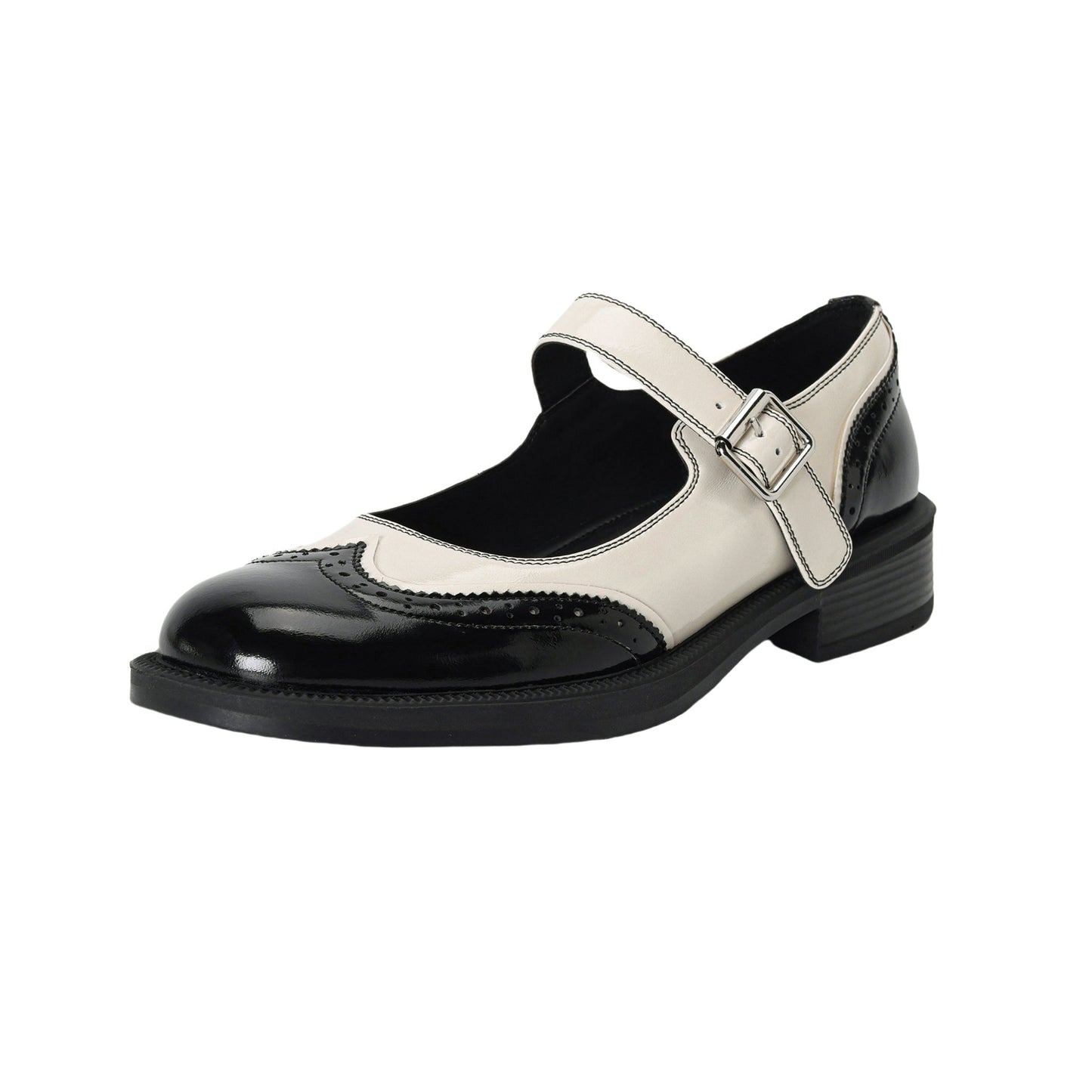 Women's Leather Sophisticated British Style Mary Janes - Brogue Detailed Oxford Shoes