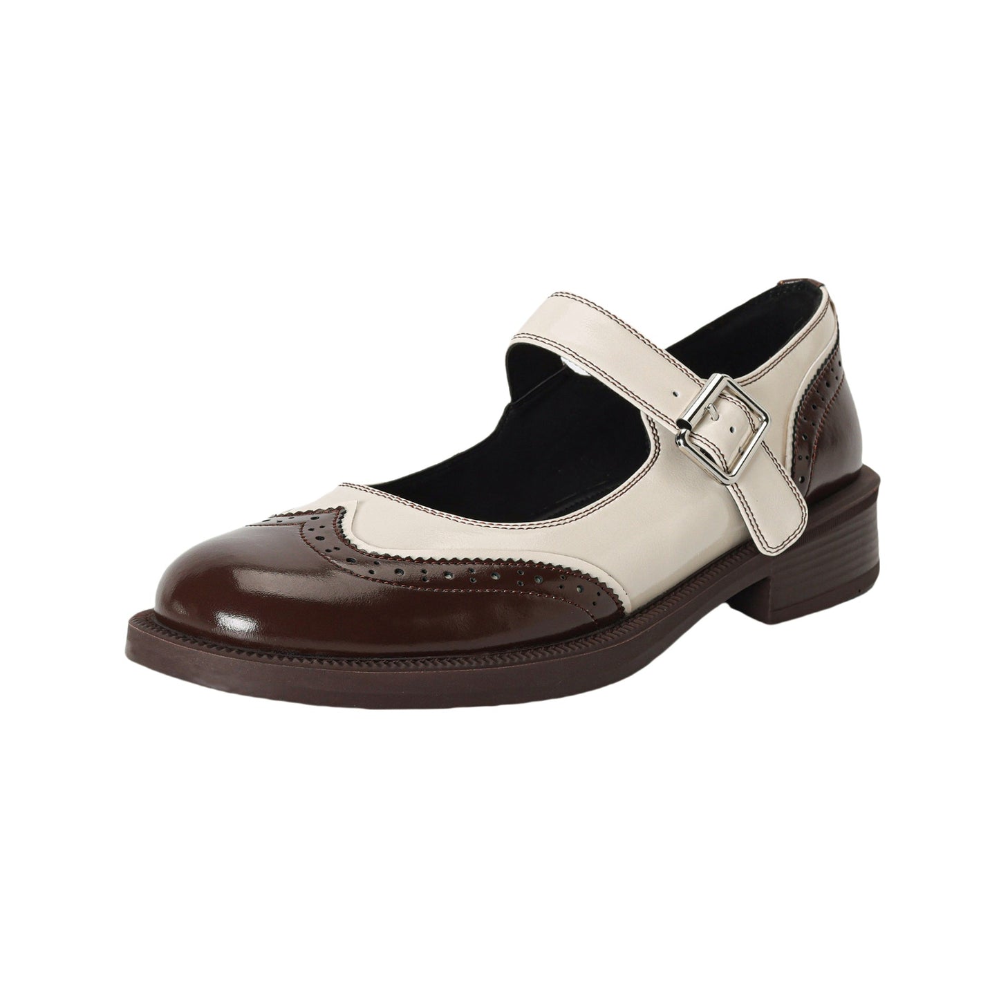 Women's Leather Sophisticated British Style Mary Janes - Brogue Detailed Oxford Shoes