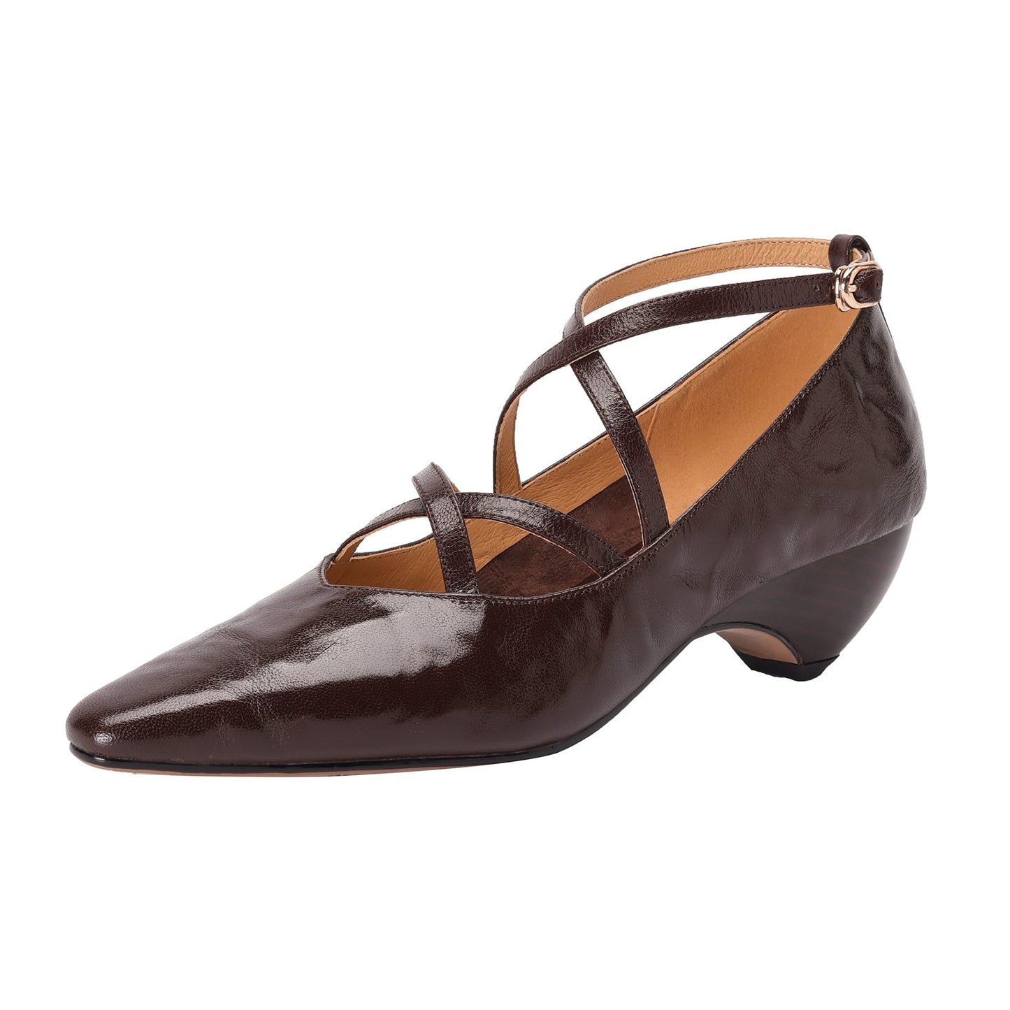 Women's Sheepskin Sandals - French Vintage Wedge Heel - Criss-cross Straps Pointed Toe