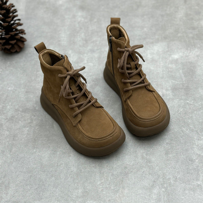 Soft Leather Lace Up Ankle Boots – Women’s Vintage Platform Shoes