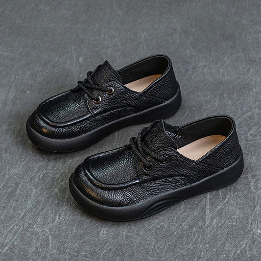 Women’s Handmade Leather Lace-Up Flats – Retro Soft Sole Casual Shoes