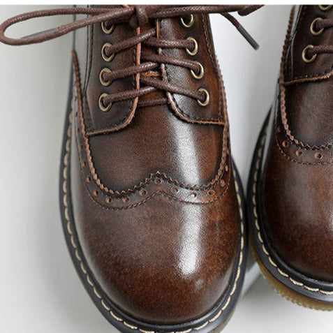 Women's Vintage Oxford Loafers Brogues Lace Up Casual Flats Shoes
