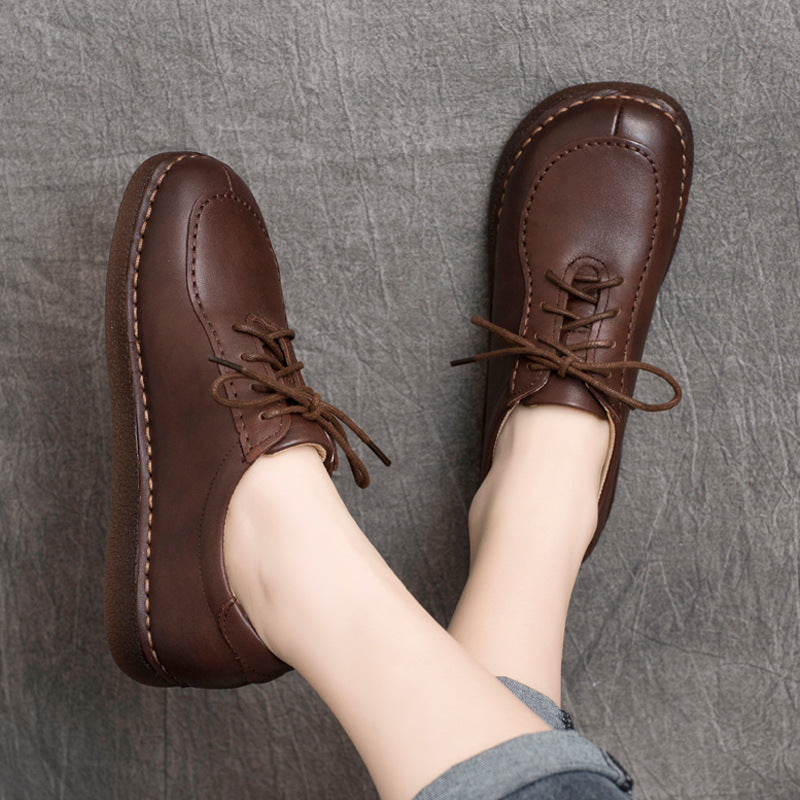 Women's Handmade Leather Casual Daily Oxford & Tie Comfortable Flat Shoes