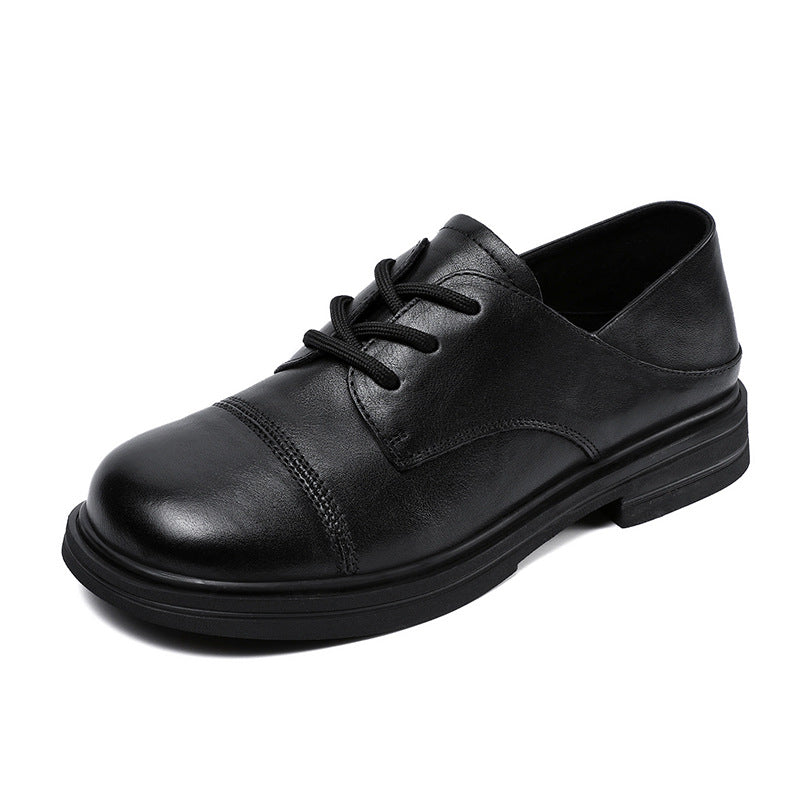 Women's Comfortable Vintage Leather Lace-Up Round-Toe Everyday Shoes