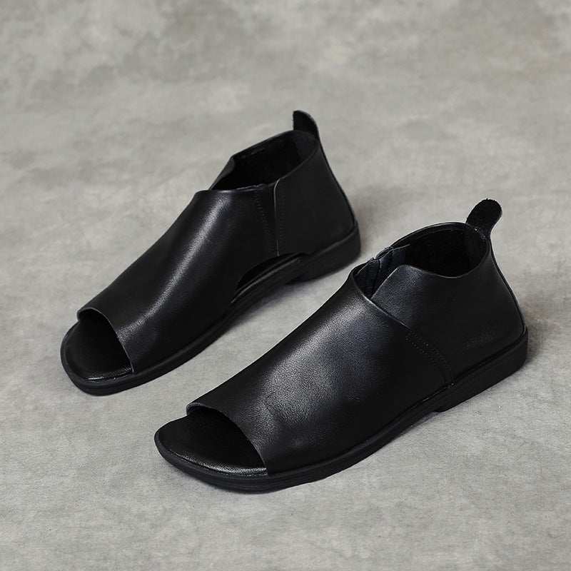 Women's Handmade Leather Open Toe Slip-On Comfort Sandals