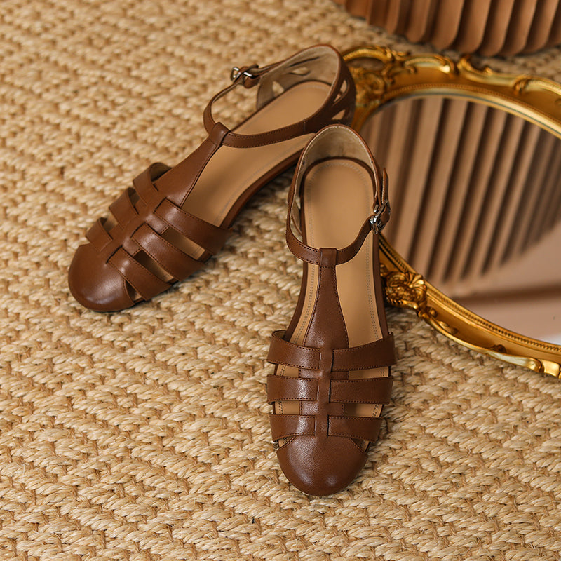 Women's Leather Fisherman Sandals – Round Toe Flat Stylish Summer Shoes
