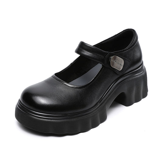 Luxury Leather Mary Janes for Women - Platform Heel with Velcro