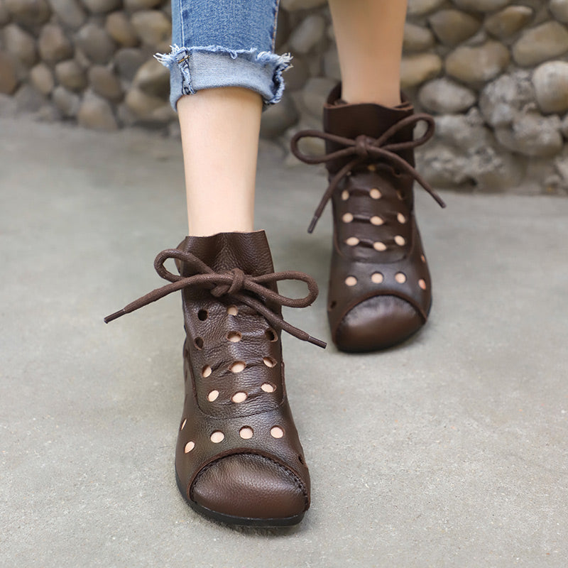 Women's Summer Leather Hollow Out Ankle Boots