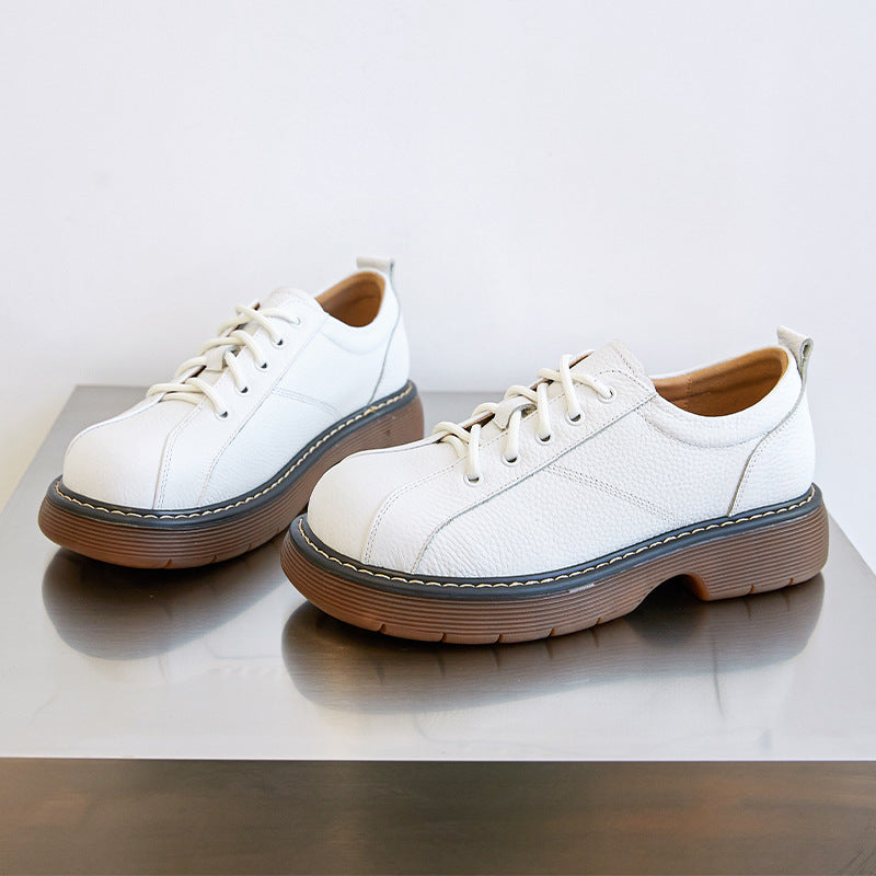 Womens Platform Oxfords Lace Up Flats Leather Shoes