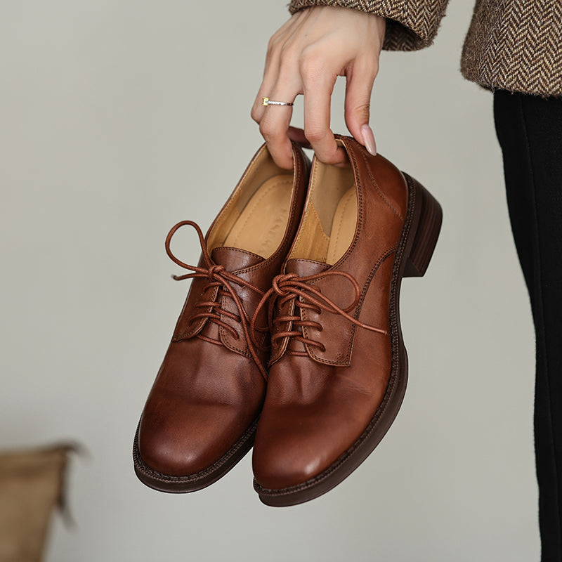 Women's Genuine Leather Casual Shoes Spring Fall Dress Lace-up Derby Oxfog