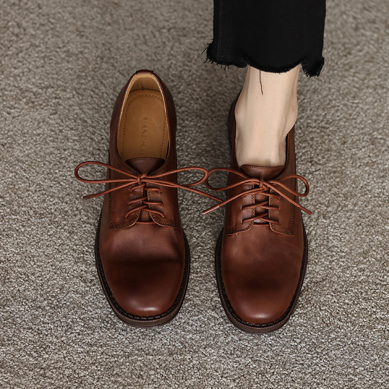 Women's Genuine Leather Casual Shoes Spring Fall Dress Lace-up Derby Oxfog