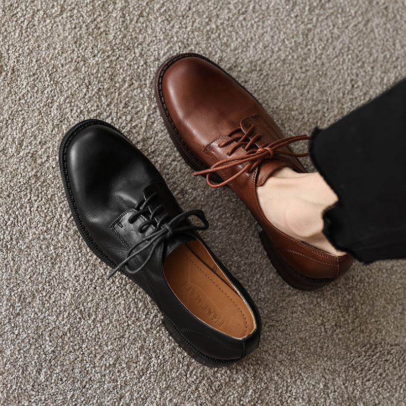 Women's Genuine Leather Casual Shoes Spring Fall Dress Lace-up Derby Oxfog
