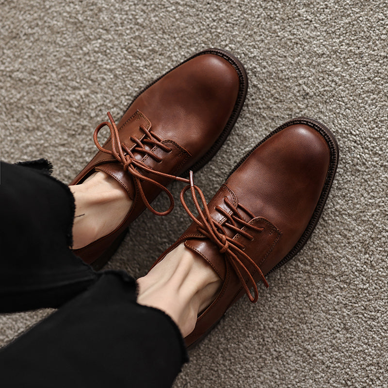 Women's Genuine Leather Casual Shoes Spring Fall Dress Lace-up Derby Oxfog