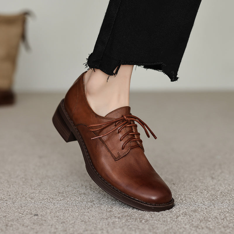 Women's Genuine Leather Casual Shoes Spring Fall Dress Lace-up Derby Oxfog