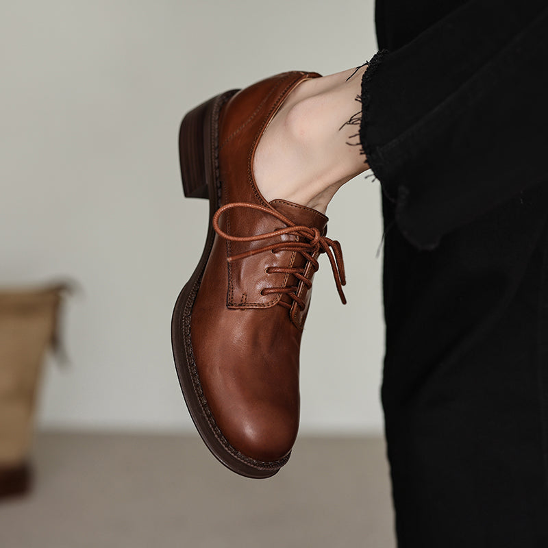 Women's Genuine Leather Casual Shoes Spring Fall Dress Lace-up Derby Oxfog