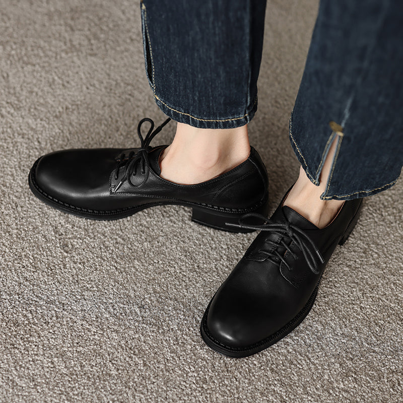 Women's Genuine Leather Casual Shoes Spring Fall Dress Lace-up Derby Oxfog