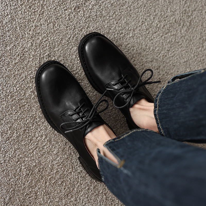 Women's Genuine Leather Casual Shoes Spring Fall Dress Lace-up Derby Oxfog