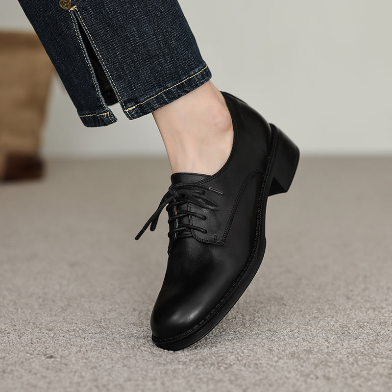 Women's Genuine Leather Casual Shoes Spring Fall Dress Lace-up Derby Oxfog