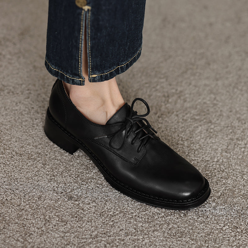 Women's Genuine Leather Casual Shoes Spring Fall Dress Lace-up Derby Oxfog