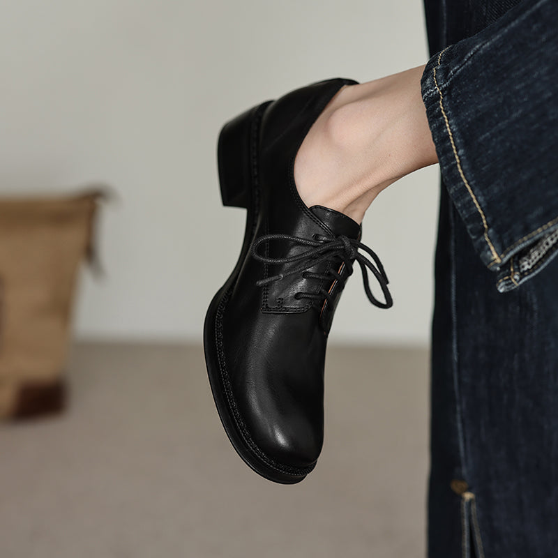 Women's Genuine Leather Casual Shoes Spring Fall Dress Lace-up Derby Oxfog