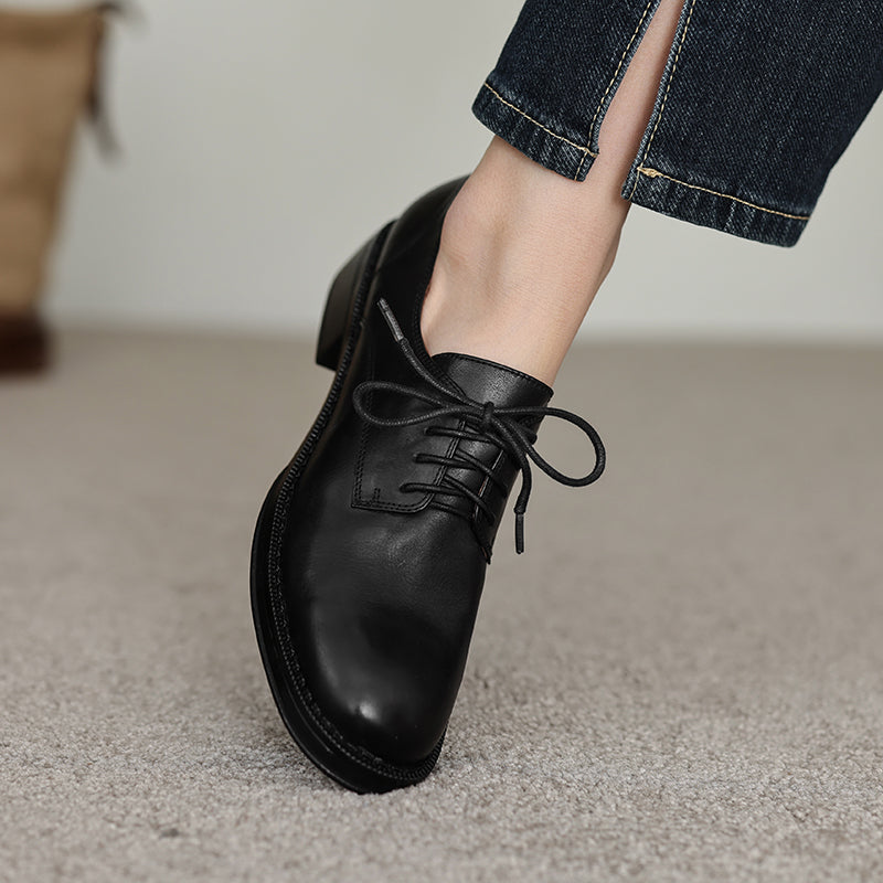 Women's Genuine Leather Casual Shoes Spring Fall Dress Lace-up Derby Oxfog